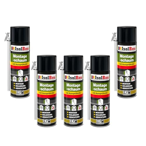 Isolbau B2 Montageschaum mit Aussprührohr - 5 x 500 ml PU-Bauschaum für Montage, Isolierung, Abdichtung, Innen & außen von Isolbau