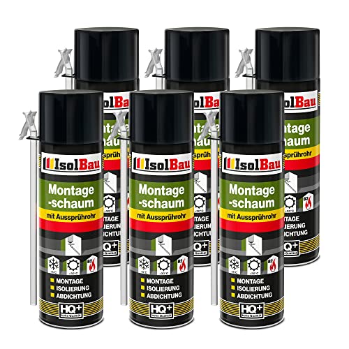 Isolbau B2 Montageschaum mit Aussprührohr - 6 x 500 ml PU-Bauschaum für Montage, Isolierung, Abdichtung, Innen & außen von Isolbau