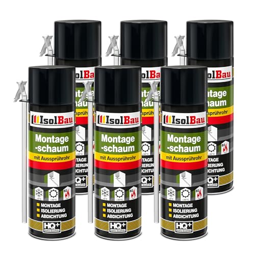 Isolbau B2 Montageschaum mit Aussprührohr - 6 x 500 ml PU-Bauschaum für Montage, Isolierung, Abdichtung, Innen & außen von Isolbau