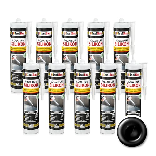 Isolbau Aquarium Silikon 10 x 300 ml - Dauerelastisches Spezial-Silikon für Aquarien & Glaskonstruktion - Für Innen- & Außenbereich – Schwarz, Kartusche von Isolbau