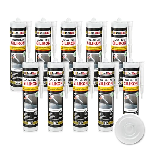 Isolbau Aquarium Silikon 10 x 300 ml Transparent - Dauerelastisches Spezial-Silikon für Aquarien & Glaskonstruktion - Für Innen- & Außenbereich – Kartusche von Isolbau