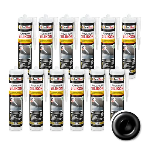 Isolbau Aquarium Silikon 12 x 300 ml - Dauerelastisches Spezial-Silikon für Aquarien & Glaskonstruktion - Für Innen- & Außenbereich – Schwarz, Kartusche von Isolbau