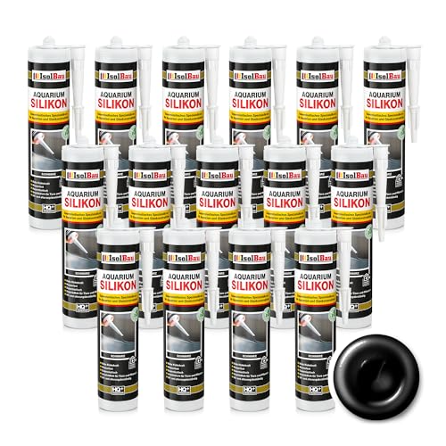 Isolbau Aquarium Silikon 15 x 300 ml - Dauerelastisches Spezial-Silikon für Aquarien & Glaskonstruktion - Für Innen- & Außenbereich – Schwarz, Kartusche von Isolbau