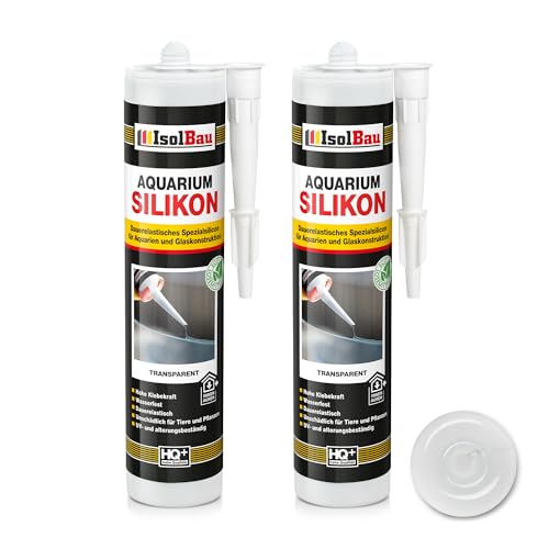Isolbau Aquarium Silikon 2 x 300 ml Transparent - Dauerelastisches Spezial-Silikon für Aquarien & Glaskonstruktion - Für Innen- & Außenbereich – Kartusche von Isolbau