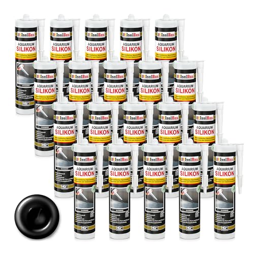 Isolbau Aquarium Silikon 20 x 300 ml - Dauerelastisches Spezial-Silikon für Aquarien & Glaskonstruktion - Für Innen- & Außenbereich – Schwarz, Kartusche von Isolbau