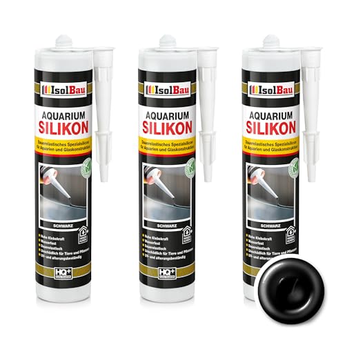 Isolbau Aquarium Silikon 3 x 300 ml - Dauerelastisches Spezial-Silikon für Aquarien & Glaskonstruktion - Für Innen- & Außenbereich – Schwarz, Kartusche von Isolbau