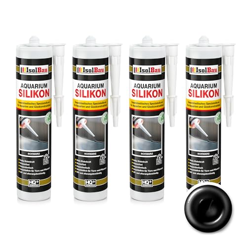 Isolbau Aquarium Silikon 4 x 300 ml - Dauerelastisches Spezial-Silikon für Aquarien & Glaskonstruktion - Für Innen- & Außenbereich – Schwarz, Kartusche von Isolbau