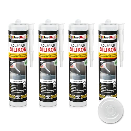 Isolbau Aquarium Silikon 4 x 300 ml Transparent - Dauerelastisches Spezial-Silikon für Aquarien & Glaskonstruktion - Für Innen- & Außenbereich – Kartusche von Isolbau