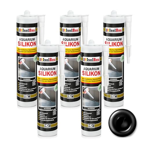 Isolbau Aquarium Silikon 5 x 300 ml - Dauerelastisches Spezial-Silikon für Aquarien & Glaskonstruktion - Für Innen- & Außenbereich – Schwarz, Kartusche von Isolbau