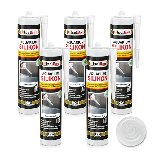 Isolbau Aquarium Silikon 5 x 300 ml Transparent - Dauerelastisches Spezial-Silikon für Aquarien & Glaskonstruktion - Für Innen- & Außenbereich – Kartusche von Isolbau