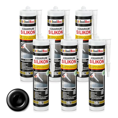 Isolbau Aquarium Silikon 6 x 300 ml - Dauerelastisches Spezial-Silikon für Aquarien & Glaskonstruktion - Für Innen- & Außenbereich – Schwarz, Kartusche von Isolbau