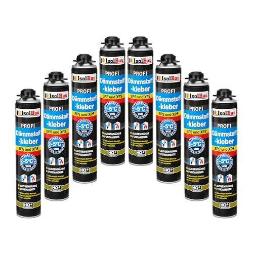 Isolbau B2 Dämmstoffkleber - 8 x 750 ml Perimeterkleber für EPS- & XPS-Platten - 1K PU-Klebeschaum für Fixieren & Befestigen von Isolbau