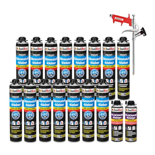Isolbau B2 Dämmstoffkleber SET - 15 x 750 ml Perimeterkleber, 2 x PU-Schaum-Reiniger & 1x Schaumpistole für EPS & XPS-Platten - 1K PU-Klebeschaum für Dämmung und Isolieren Isolbau B2 Dämmstoffkleber SET - 15 x 750 ml Perimeterkleber, 2 x PU-Schaum-Reiniger & 1x Schaumpistole für EPS & XPS-Platten - 1K PU-Klebeschaum für Dämmung und Isolieren von Isolbau
