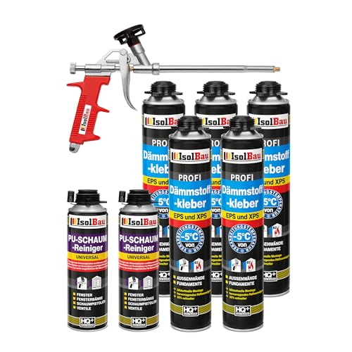 Isolbau B2 Dämmstoffkleber SET - 5 x 750 ml Perimeterkleber, 2 x PU-Schaum-Reiniger & 1x Schaumpistole für EPS & XPS-Platten - 1K PU-Klebeschaum für Dämmung und Isolieren Isolbau B2 Dämmstoffkleber SET - 5 x 750 ml Perimeterkleber, 2 x PU-Schaum-Reiniger & 1x Schaumpistole für EPS & XPS-Platten - 1K PU-Klebeschaum für Dämmung und Isolieren von Isolbau