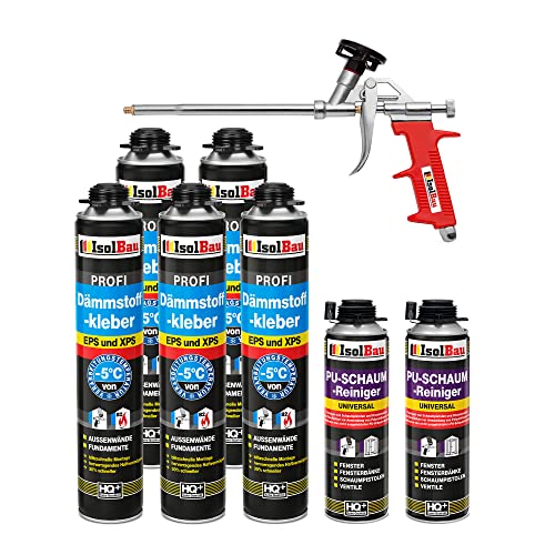Isolbau B2 Dämmstoffkleber SET - 5 x 750 ml Perimeterkleber, 2 x PU-Schaum-Reiniger & 1x Schaumpistole für EPS & XPS-Platten - 1K PU-Klebeschaum für Fixieren und Dämmung Isolbau B2 Dämmstoffkleber SET - 5 x 750 ml Perimeterkleber, 2 x PU-Schaum-Reiniger & 1x Schaumpistole für EPS & XPS-Platten - 1K PU-Klebeschaum für Fixieren und Dämmung von Isolbau