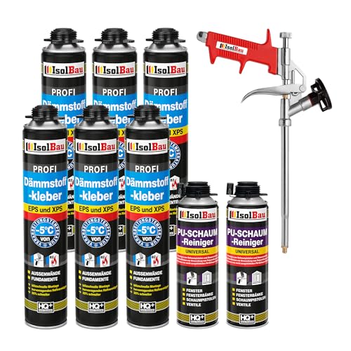 Isolbau B2 Dämmstoffkleber SET - 6 x 750 ml Perimeterkleber, 2 x PU-Schaum-Reiniger & 1x Schaumpistole für EPS & XPS-Platten - 1K PU-Klebeschaum für Fixieren und Dämmung Isolbau B2 Dämmstoffkleber SET - 6 x 750 ml Perimeterkleber, 2 x PU-Schaum-Reiniger & 1x Schaumpistole für EPS & XPS-Platten - 1K PU-Klebeschaum für Fixieren und Dämmung von Isolbau