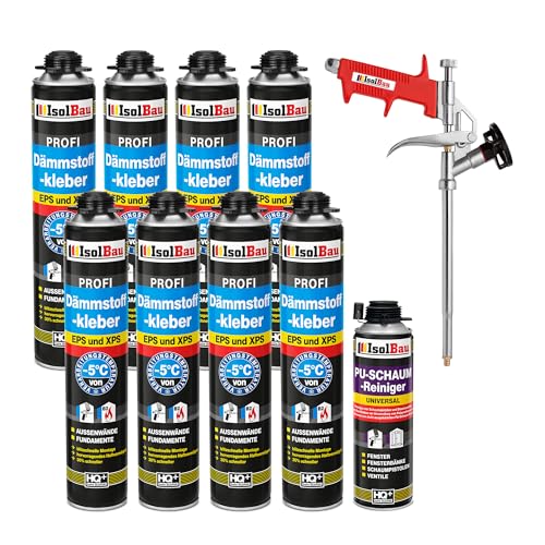 Isolbau B2 Dämmstoffkleber SET - 8 x 750 ml Perimeterkleber, 1 x PU-Schaum-Reiniger & 1x Schaumpistole für EPS & XPS-Platten - 1K PU-Klebeschaum für Dämmung und Isolieren Isolbau B2 Dämmstoffkleber SET - 8 x 750 ml Perimeterkleber, 1 x PU-Schaum-Reiniger & 1x Schaumpistole für EPS & XPS-Platten - 1K PU-Klebeschaum für Dämmung und Isolieren von Isolbau