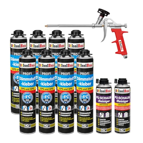 Isolbau B2 Dämmstoffkleber SET - 8 x 750 ml Perimeterkleber, 2 x PU-Schaum-Reiniger & 1x Schaumpistole für EPS & XPS-Platten - 1K PU-Klebeschaum für Fixieren und Isolieren Isolbau B2 Dämmstoffkleber SET - 8 x 750 ml Perimeterkleber, 2 x PU-Schaum-Reiniger & 1x Schaumpistole für EPS & XPS-Platten - 1K PU-Klebeschaum für Fixieren und Isolieren von Isolbau