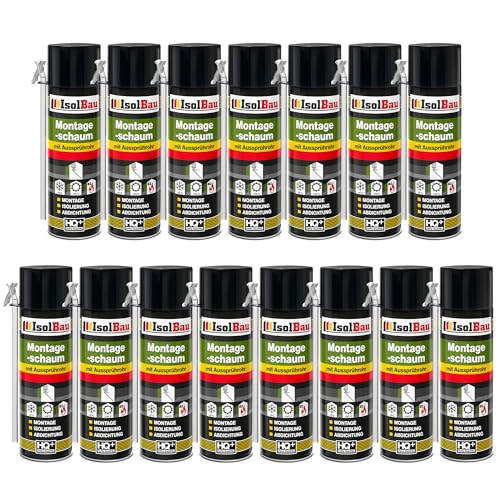 Isolbau B2 Montageschaum mit Aussprührohr - 15 x 500 ml PU-Bauschaum für Montage, Isolierung, Abdichtung, Innen & außen von Isolbau