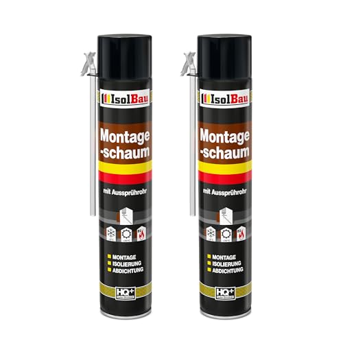 Isolbau Bauschaum B2 Montageschaum mit Aussprührohr - PU-Pistolenschaum Adapterschaum für Montage, Isolierung, Abdichtung, Innen & Außen - 2 x 750 ml von Isolbau