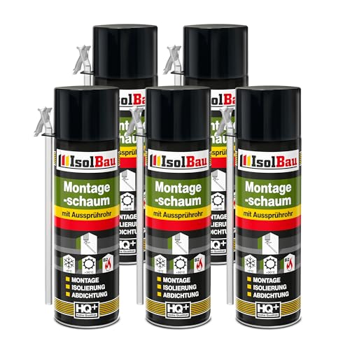 Isolbau B2 Montageschaum mit Aussprührohr - 5 x 500 ml PU-Bauschaum für Montage, Isolierung, Abdichtung, Innen & außen von Isolbau
