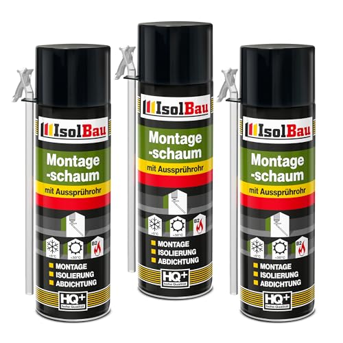 Isolbau B2 Montageschaum mit Aussprührohr - 3 x 500 ml PU-Bauschaum für Montage, Isolierung, Abdichtung, Innen & außen von Isolbau