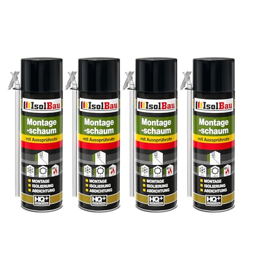 Isolbau B2 Montageschaum mit Aussprührohr - 4 x 500 ml PU-Bauschaum für Montage, Isolierung, Abdichtung, Innen & außen von Isolbau