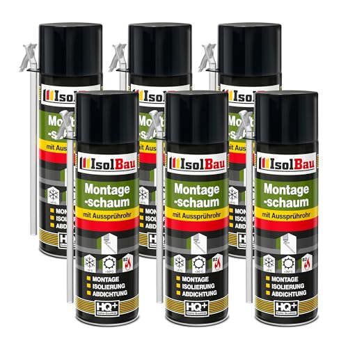 Isolbau B2 Montageschaum mit Aussprührohr - 6 x 500 ml PU-Bauschaum für Montage, Isolierung, Abdichtung, Innen & außen von Isolbau