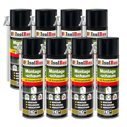 Isolbau B2 Montageschaum mit Aussprührohr - 8 x 500 ml PU-Bauschaum für Montage, Isolierung, Abdichtung, Innen & außen von Isolbau