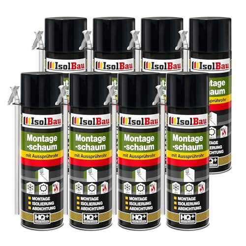 Isolbau B2 Montageschaum mit Aussprührohr - 8 x 500 ml PU-Bauschaum für Montage, Isolierung, Abdichtung, Innen & außen von Isolbau
