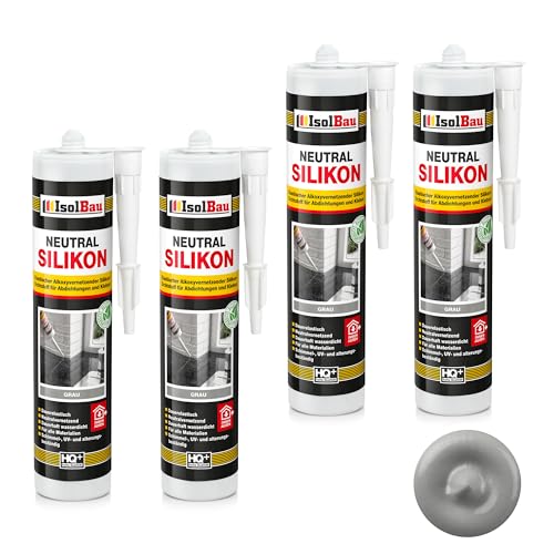 Isolbau - Bau-Silikon - Neutralsilikon 4 x 300 ml Grau - Abdichtung und Kleben - Natursteinsilikon - Füllen von Fugen im Innen- und Außenbereich - Für Küchen und Bade - Neutralvernetzend Isolbau - Bau-Silikon - Neutralsilikon 4 x 300 ml Grau - Abdichtung und Kleben - Natursteinsilikon - Füllen von Fugen im Innen- und Außenbereich - Für Küchen und Bade - Neutralvernetzend von Isolbau
