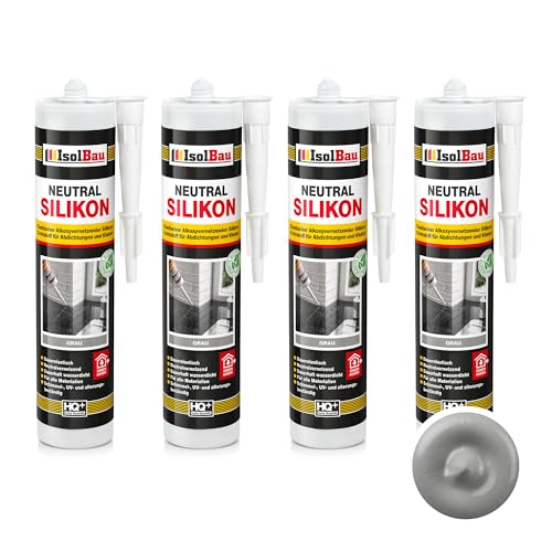 Isolbau - Bau-Silikon - Neutralsilikon 4 x 300 ml Grau - Abdichtung und Kleben - Natursteinsilikon - Füllen von Fugen im Innen- und Außenbereich - Für Küchen und Bade - Neutralvernetzend Isolbau - Bau-Silikon - Neutralsilikon 4 x 300 ml Grau - Abdichtung und Kleben - Natursteinsilikon - Füllen von Fugen im Innen- und Außenbereich - Für Küchen und Bade - Neutralvernetzend von Isolbau