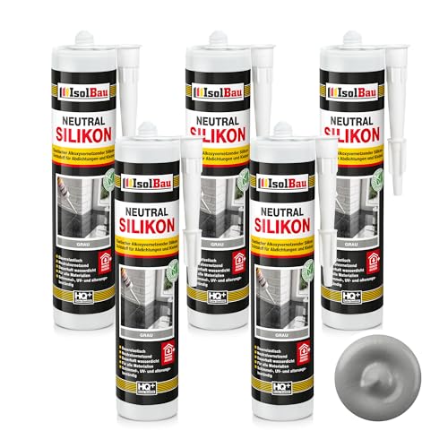 Isolbau - Bau-Silikon - Neutralsilikon 5 x 300 ml Grau - Abdichtung und Kleben - Natursteinsilikon - Füllen von Fugen im Innen- und Außenbereich - Für Küchen und Bade - Neutralvernetzend Isolbau - Bau-Silikon - Neutralsilikon 5 x 300 ml Grau - Abdichtung und Kleben - Natursteinsilikon - Füllen von Fugen im Innen- und Außenbereich - Für Küchen und Bade - Neutralvernetzend von Isolbau
