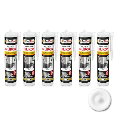 Isolbau - Bau-Silikon - Neutralsilikon 6 x 300 ml Weiß - Abdichtung und Kleben - Natursteinsilikon - Füllen von Fugen im Innen- und Außenbereich - Für Küchen und Bade - Neutralvernetzend Isolbau - Bau-Silikon - Neutralsilikon 6 x 300 ml Weiß - Abdichtung und Kleben - Natursteinsilikon - Füllen von Fugen im Innen- und Außenbereich - Für Küchen und Bade - Neutralvernetzend von Isolbau