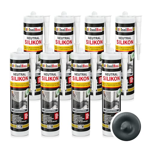 Isolbau - Bau-Silikon - Neutralsilikon 8 x 300 ml AnthrazitGrau - Abdichtung und Kleben - Natursteinsilikon - Füllen von Fugen im Innen- und Außenbereich - Für Küchen und Bade - Neutralvernetzend Isolbau - Bau-Silikon - Neutralsilikon 8 x 300 ml AnthrazitGrau - Abdichtung und Kleben - Natursteinsilikon - Füllen von Fugen im Innen- und Außenbereich - Für Küchen und Bade - Neutralvernetzend von Isolbau
