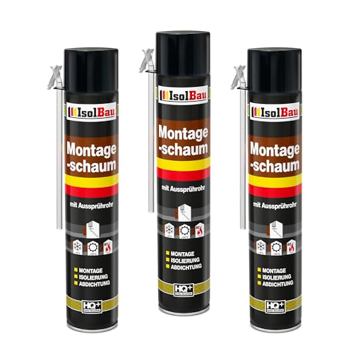 Isolbau Bauschaum B2 Montageschaum mit Aussprührohr - PU-Pistolenschaum Adapterschaum für Montage, Isolierung, Abdichtung, Innen & Außen - 3 x 750 ml von Isolbau