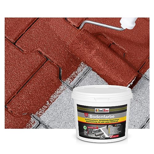 Isolbau Bodenfarbe - 12 kg - Boden- und Betonfarbe für Keller, Garage, Werkstatt - Wasserfeste Bodenbeschichtung für innen & außen - Rustikalrot (RAL) von Isolbau