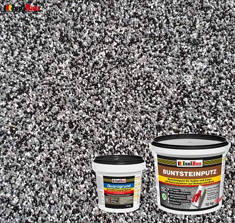 Isolbau Buntsteinputz - Mosaikputz für innen & außen - Frostsicher, wasserfest, stoßfest - BP30 (Schwarz, Grau, Weiß), 10 kg + Quarzgrund 1,5 kg von Isolbau