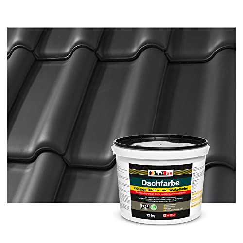 Isolbau Dachfarbe - 12 kg RAL Farbe Fassadenfarbe Nano Dachlack Sockelfarbe Wetterfest - Lösemittelfrei, Wasserdicht, UV-beständig - Schwarz von Isolbau