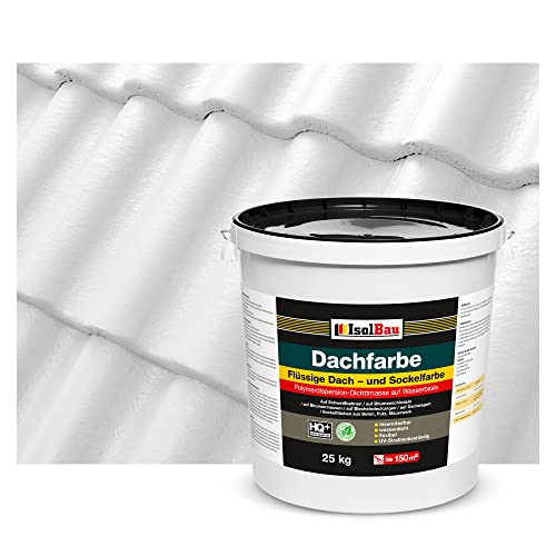 Isolbau Dachfarbe - 25 kg RAL Farbe Fassadenfarbe Nano Dachlack Sockelfarbe Wetterfest - Lösemittelfrei, Wasserdicht, UV-beständig - Weiß von Isolbau