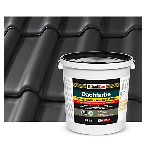 Isolbau Dachfarbe - 25 kg RAL Farbe Fassadenfarbe Nano Dachlack Sockelfarbe Wetterfest - Lösemittelfrei, Wasserdicht, UV-beständig - Schwarz von Isolbau