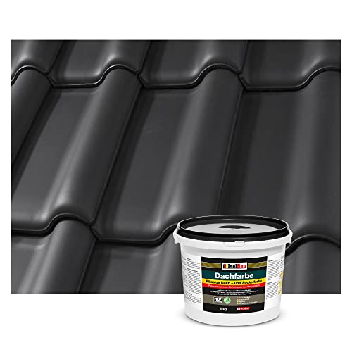 Isolbau Dachfarbe - 4 kg RAL Farbe Fassadenfarbe Nano Dachlack Sockelfarbe Wetterfest - Lösemittelfrei, Wasserdicht, UV-beständig - Schwarz von Isolbau