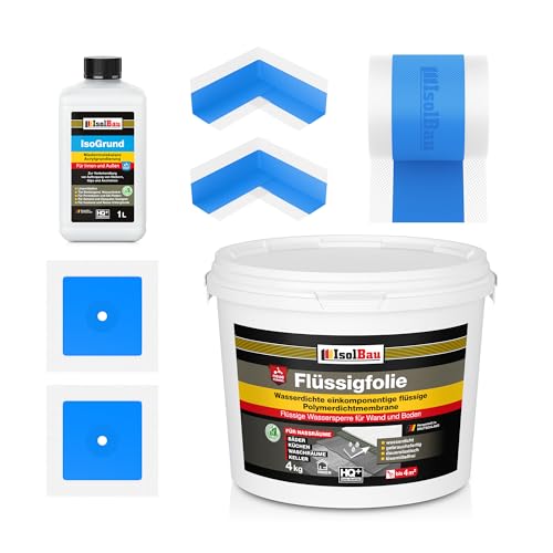 Isolbau Dicht-Set - Inkl. 1x Flüssigfolie (4 kg), 1x Isogrund (1 L), 1x Dichtband (5 m), 2x Innenecken & 2x Manschetten von Isolbau