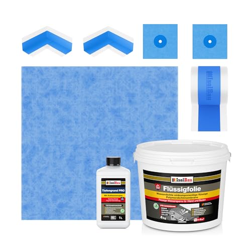 Isolbau Dicht-Set - Inkl. 1x Flüssigfolie (4 kg), 1x Tiefengrund PRO (1 L), 1x Dichtband (5 m), 1x Dichtbahn (1 m), 2x Innenecken & 2x Manschetten von Isolbau