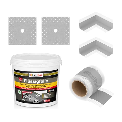 Isolbau Dicht-Set - Inkl. 1x Flüssigfolie (7 kg), 1x Dichtband (5 m), 2x Innenecken & 2x Manschetten von Isolbau