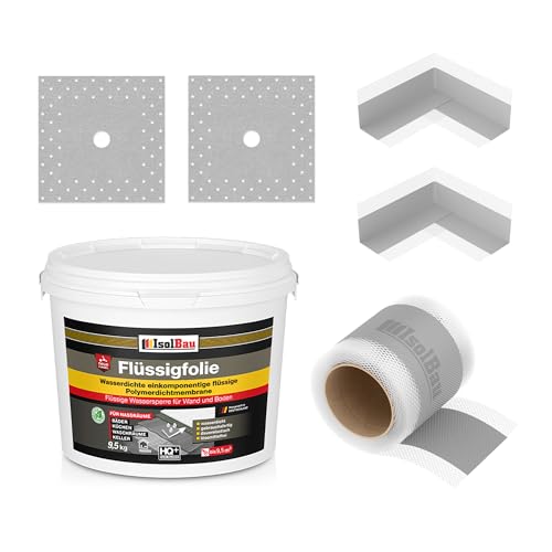 Isolbau Dicht-Set - Inkl. 1x Flüssigfolie (9,5 kg), 1x Dichtband (5 m), 2x Innenecken & 2x Manschetten von Isolbau