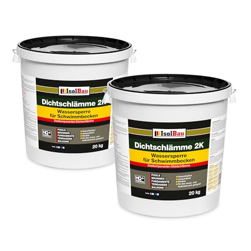 Isolbau Dichtschlämme 2K - 40 kg Lösemittelfrei Wassersperre zur Abdichtung von Schwimmbecken, Pool, Brunnen, Balkon, Terrasse von Isolbau