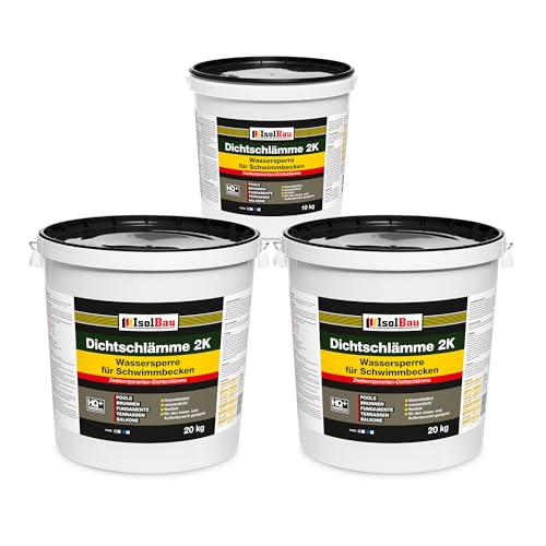 Isolbau Dichtschlämme 2K - 50 kg Lösemittelfrei Wassersperre zur Abdichtung von Schwimmbecken, Pool, Brunnen, Balkon, Terrasse von Isolbau
