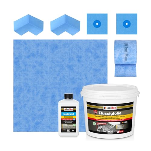 Isolbau Dichtset - Inkl. 1x Flüssigfolie (4 kg), 1x IsoGrund (1 L), 1x Dichtband (5 m), 1x Dichtbahn (1 m), 2x Innenecken & 2x Manschetten - MPA von Isolbau