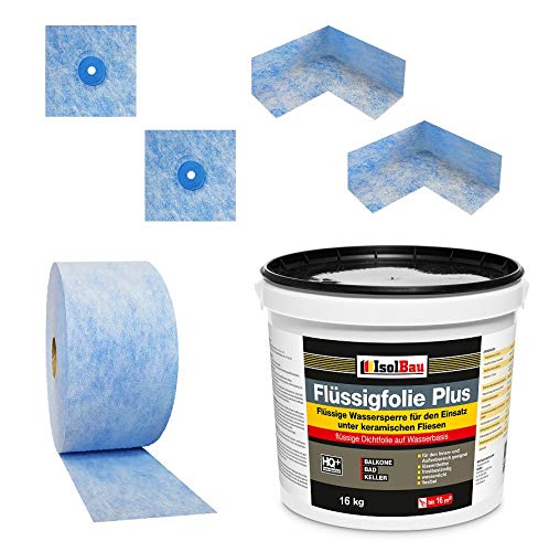 Isolbau Dichtset - Inkl. 1x Flüssigfolie PLUS (16 kg), 1x Dichtband (10 m), 2x Innenecken & 2x Manschetten von Isolbau